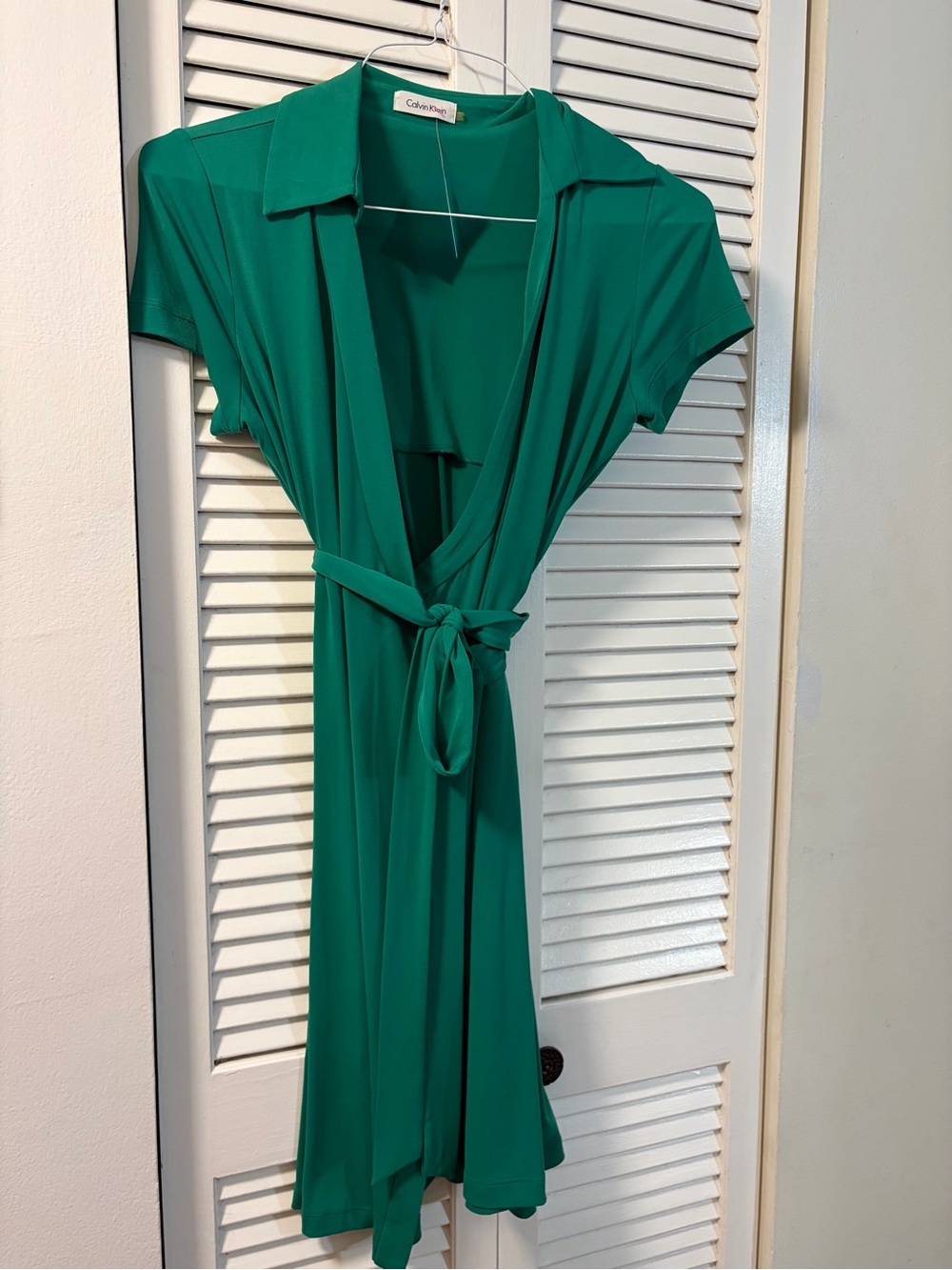 Calvin Klein Emerald Green Wrap Dress with Tie Waist